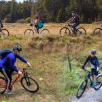 Kinderen leren basisvaardigheden mountainbiken tijdens privé mtb clinic gezin